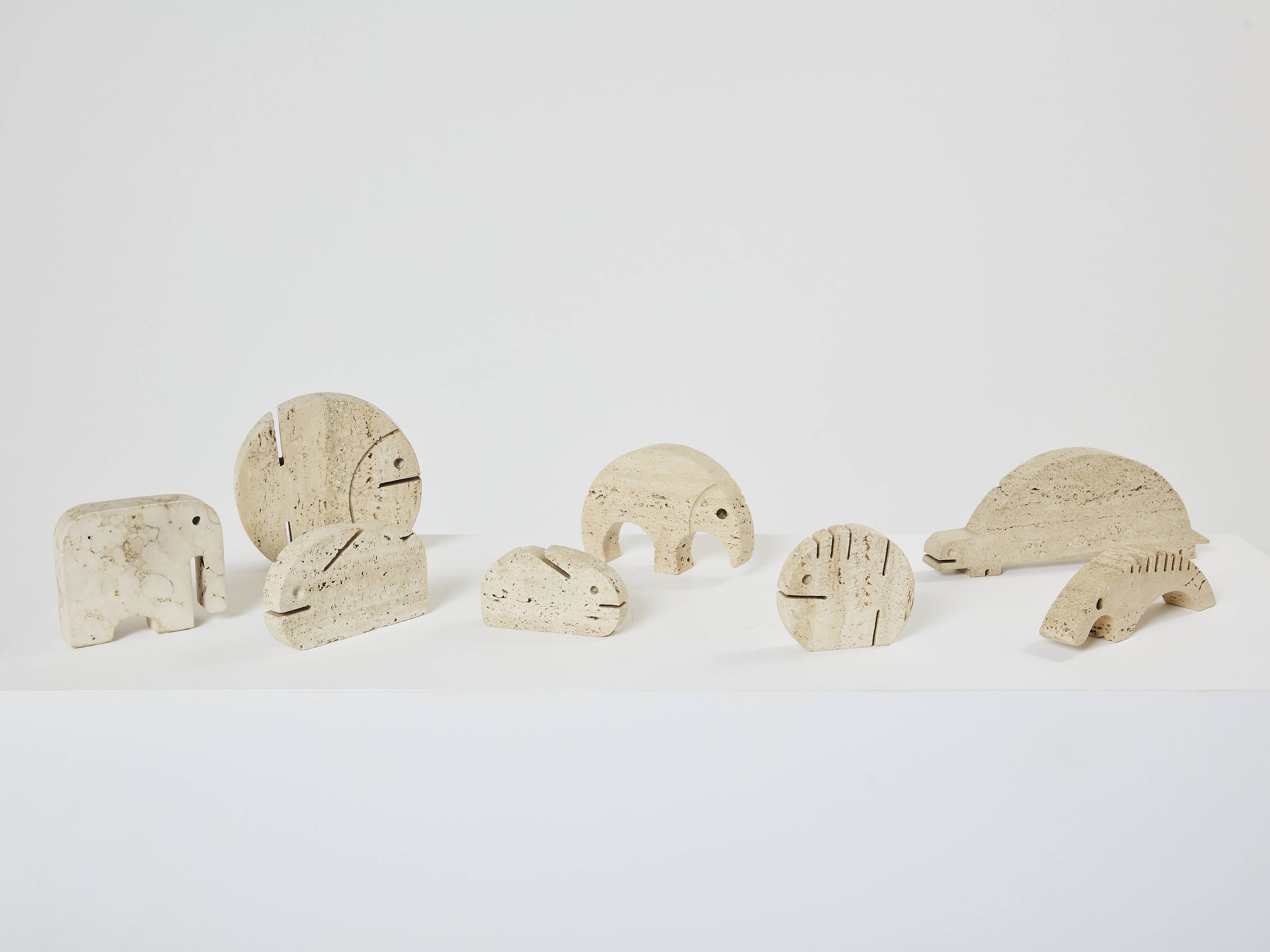 Set of 8 travertine animal sculptures by Fratelli Mannelli 1970