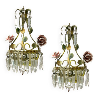 Tole Crystal Sconces Set of 2