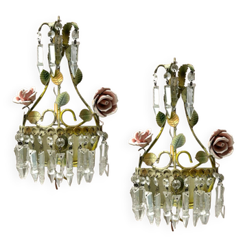 Tole Crystal Sconces Set of 2