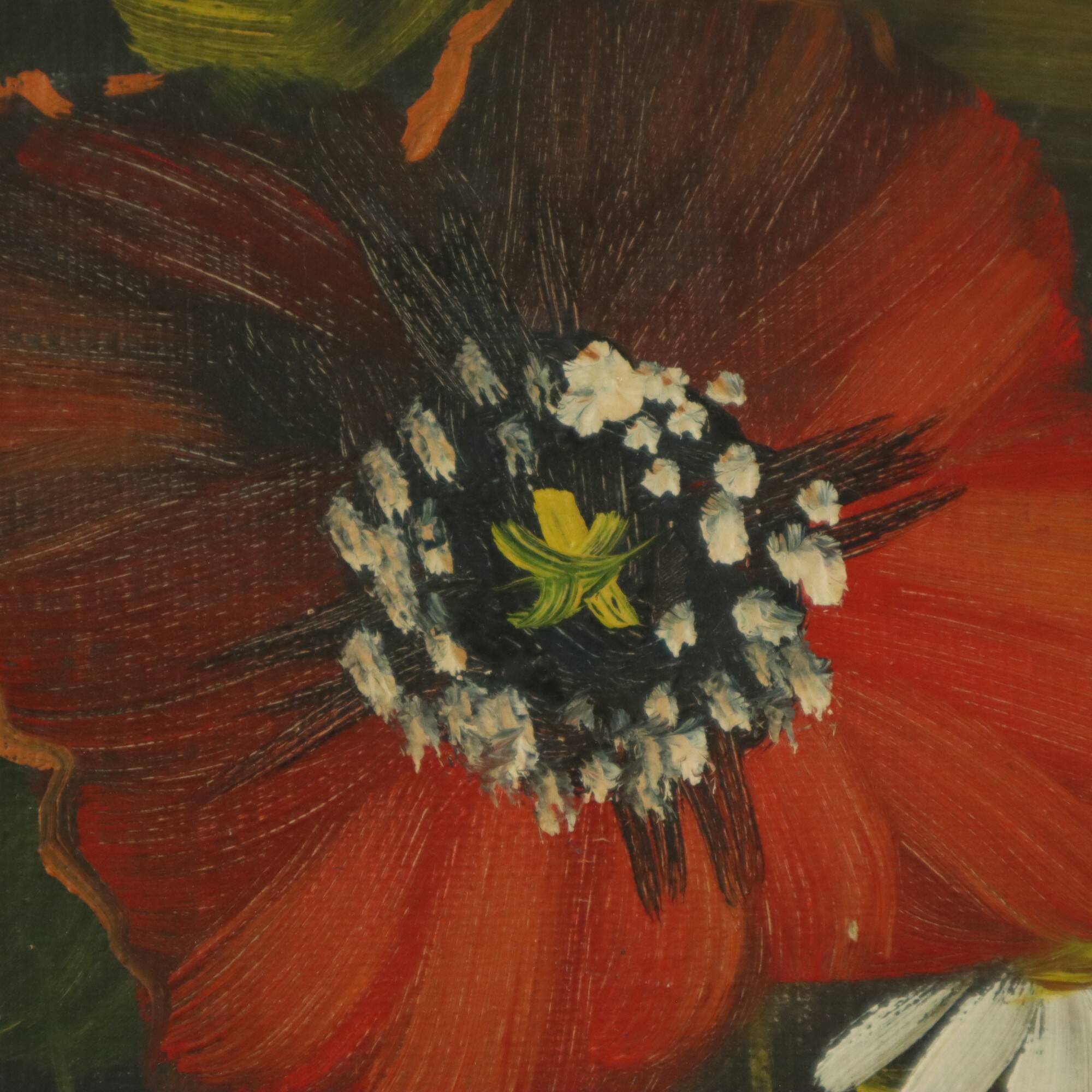 Flowers Still Life Painting Daisies Poppy Signed 47x38cm