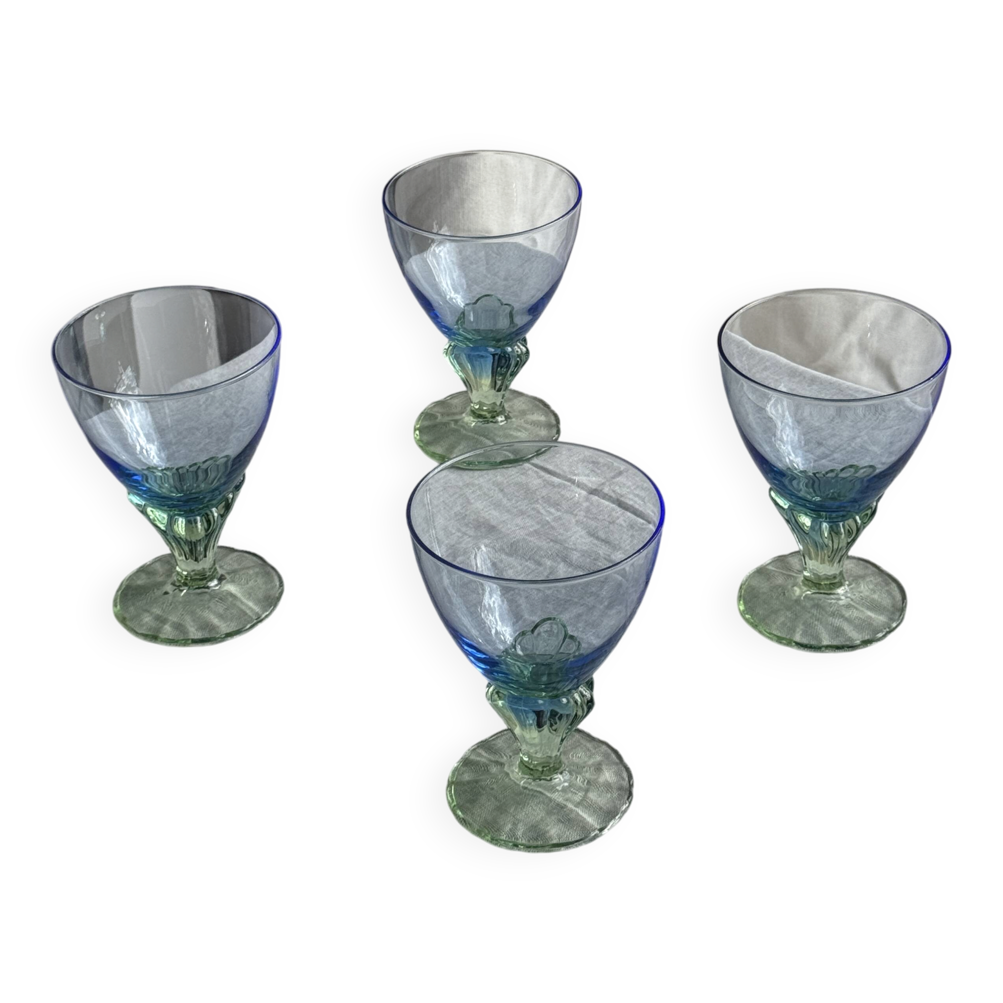 Set of 4 large blue and green glasses H14 D10