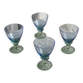 Lot de 4 grands verres bleu et vert H14 D10