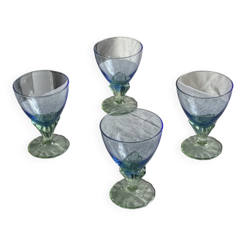 Lot de 4 grands verres bleu et vert H14 D10