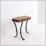 Table d'appoint tripode en bois et fer forgé, 1960