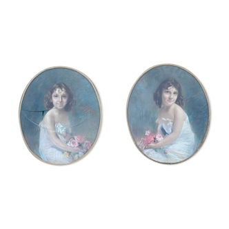 Pair of pastel portraits, Henri Leriche dit Hirné