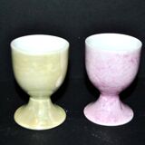 Set of 2 vintage pastel porcelain egg cups - yellow and iridescent pink