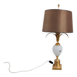 Lampe de table en laiton et opaline en forme de feuille d'ananas, années 1960