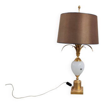 Brass And Opaline Pineapple Leaf Table Lamp 1960s