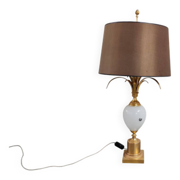 Brass And Opaline Pineapple Leaf Table Lamp 1960s