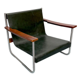 Fauteuil lounge vintage italien chrome et cuir des années 60