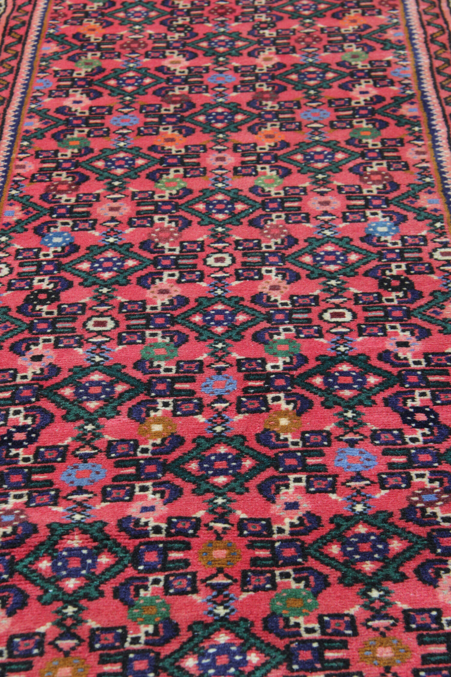 Long Red Wool Vintage Persian Runner Rug Handwoven Oriental Carpet- 80x475cm