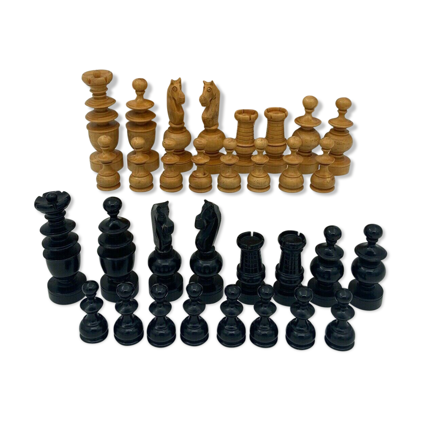 Wooden chess set turns 1920 32 pieces box