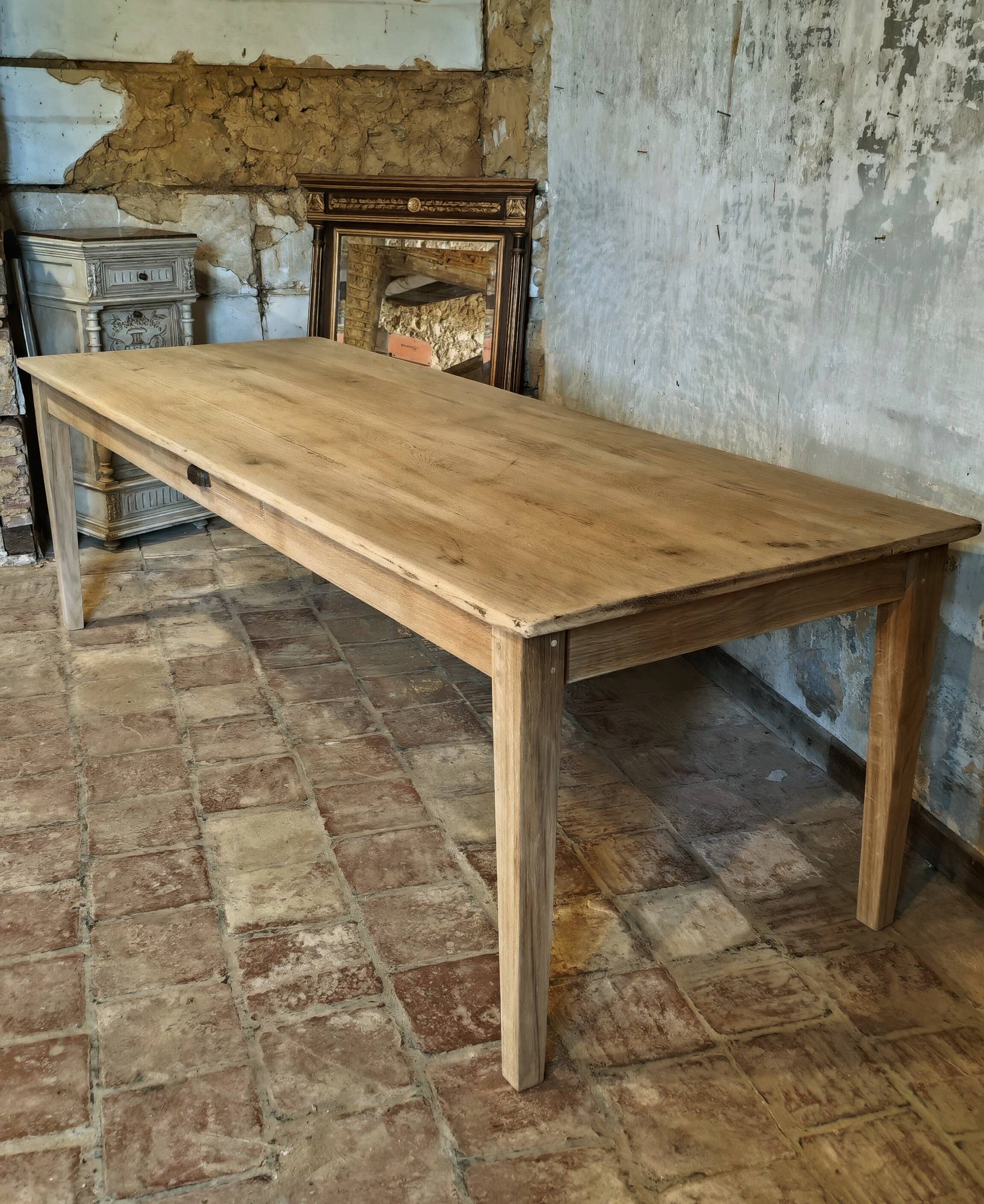 French solid oak farmhouse table 239x89 Raw patinated