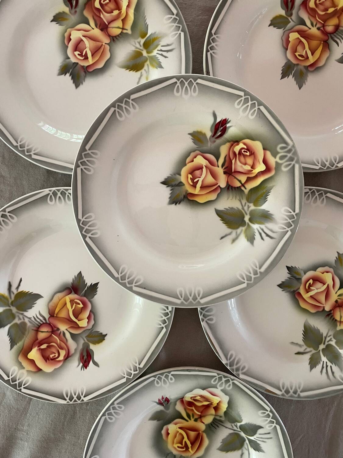 6 Digoin Sarreguemines Adele dinner plates 1940s 1950s