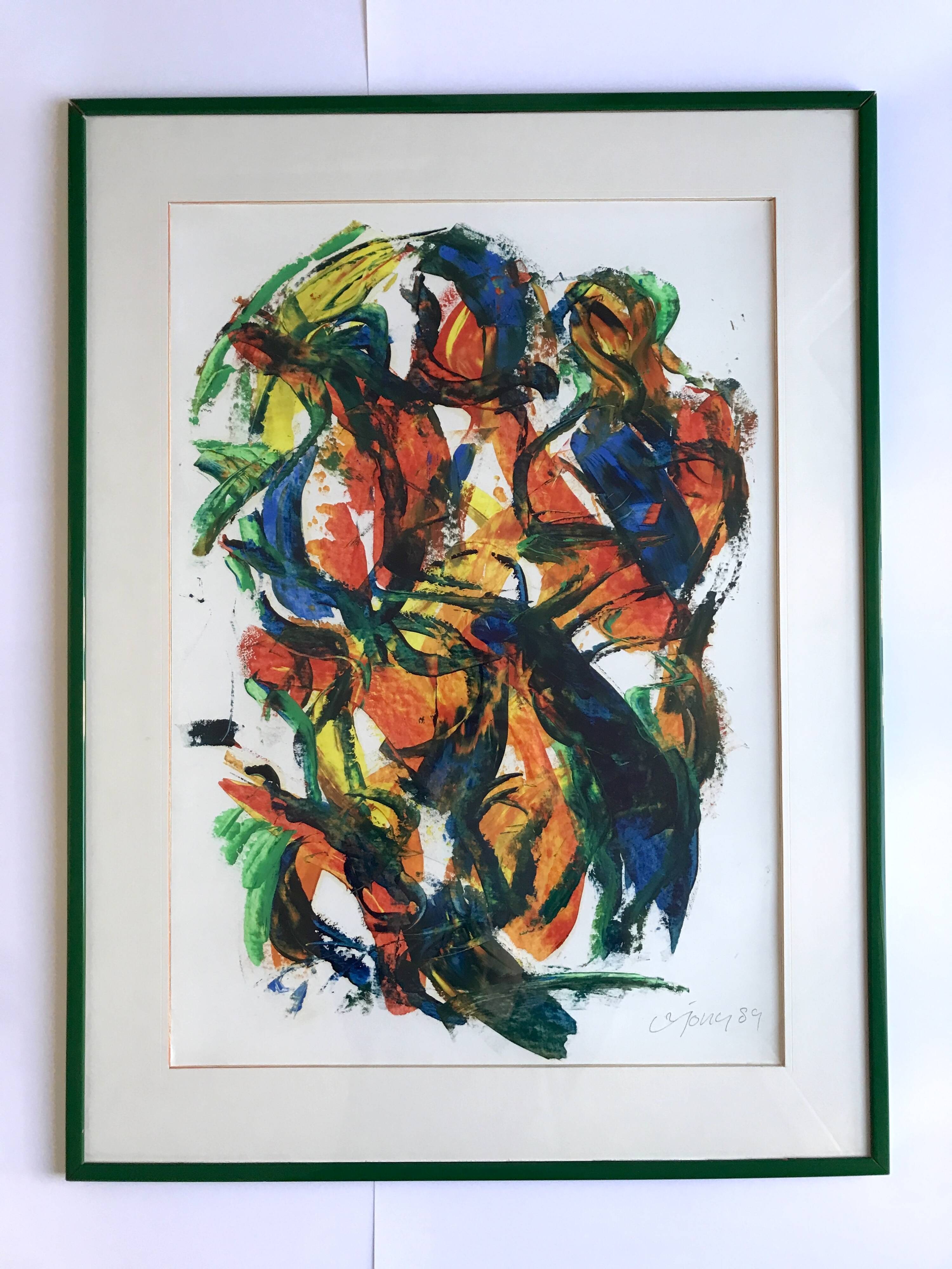 Composition abstraite orange et verte, gouache sur papier, 1989