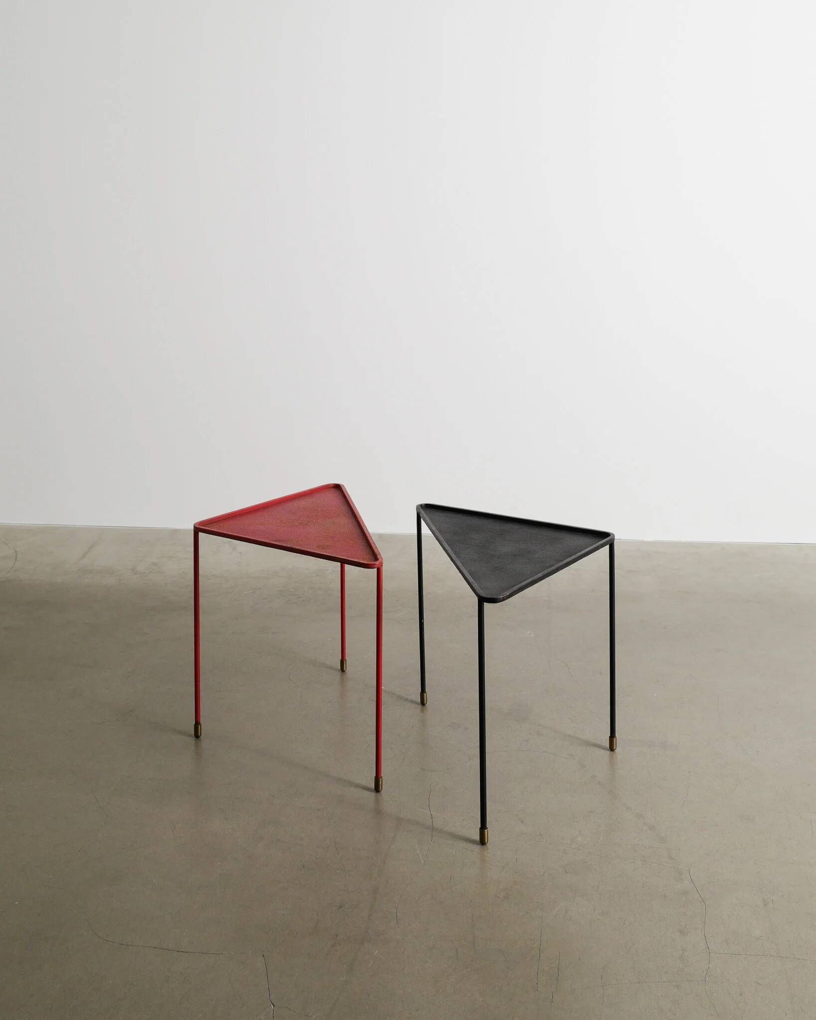 Pair of French Mid Century Triangle Tables by Mathieu Matégot, 1950s