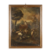 Landscape with shepherd and sheep, oil on canvas, 18th century.