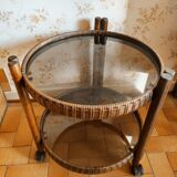 Round rattan bar table on wheels