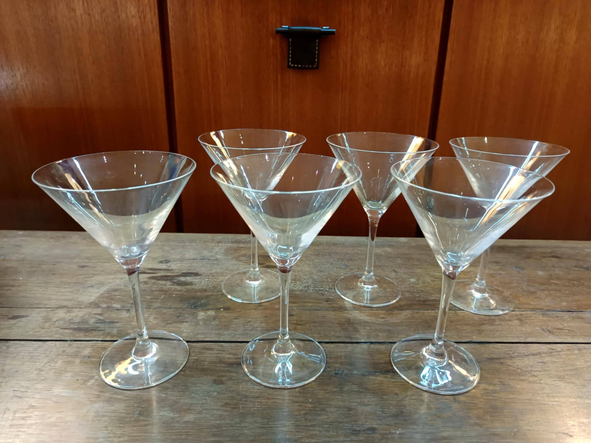 Six Cristal d'Arques martini cocktail glasses