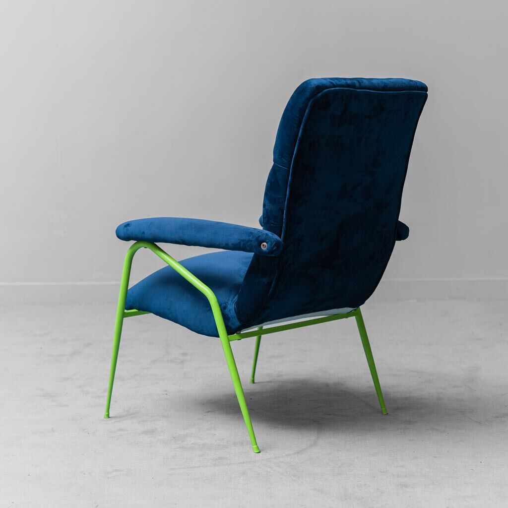 armchair velvet blue metal green 60s vintage modern