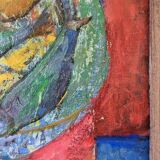 Mid-Century Modern Swedish "Fish & Fruit" Vintage Still Life Oil Painting, Framed