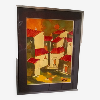 Painting - Oil on cardboard (in relief) c.1970 signed