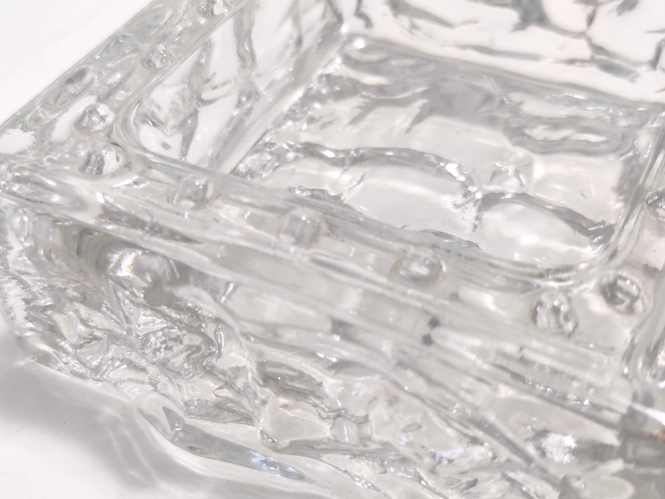 Vintage Square Transparent Molded Thick Glass Ashtray - Trinket Bowl, Italy