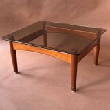 Scandinavian teak and smoked glass coffee table 1970