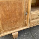 Buffet enfilade art déco rénovée en chêne massif brut et marbre gris 200cm