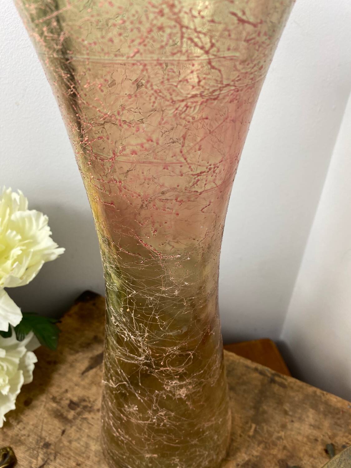 Large cracked glass vase