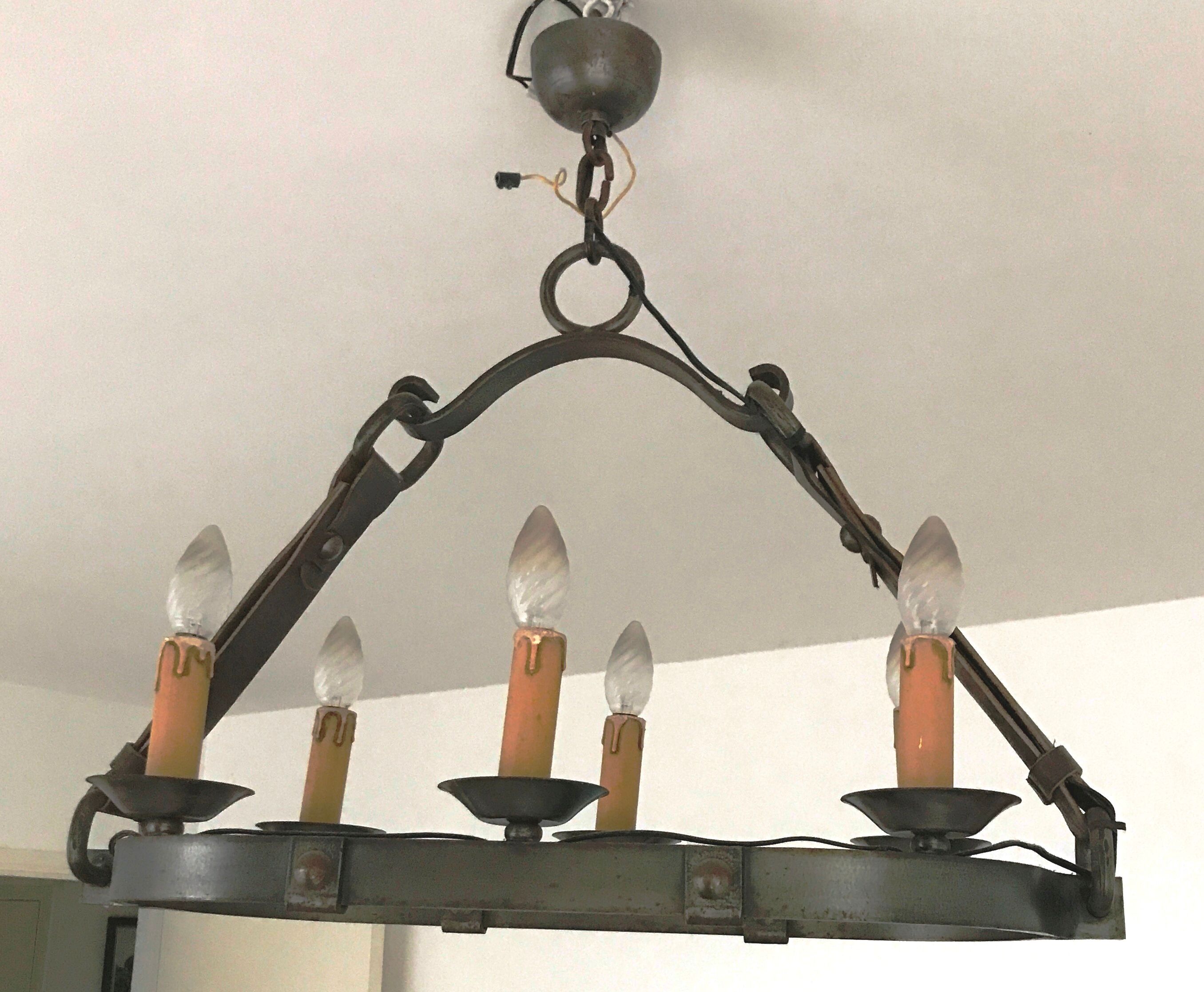 Lustre vintage métal et cuir