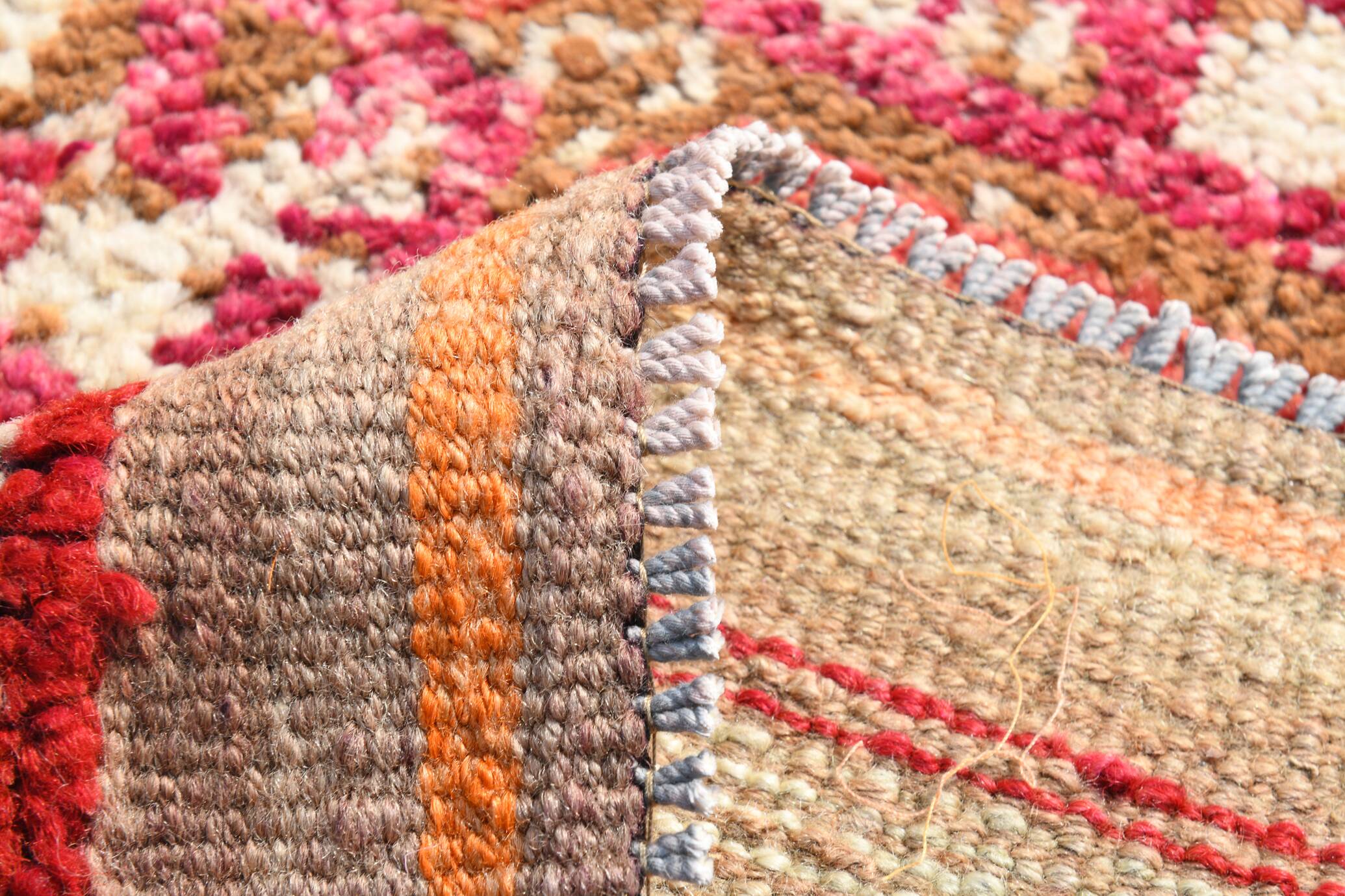 Tapis de Couloir Turc Vintage, Laine Rouge & Beige Géométrique, 83x388 Cm
