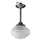 Art Deco pendant light, chrome metal suspension and glass globe, ceiling lamp.