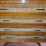 Commode en bois et rotin des années 70