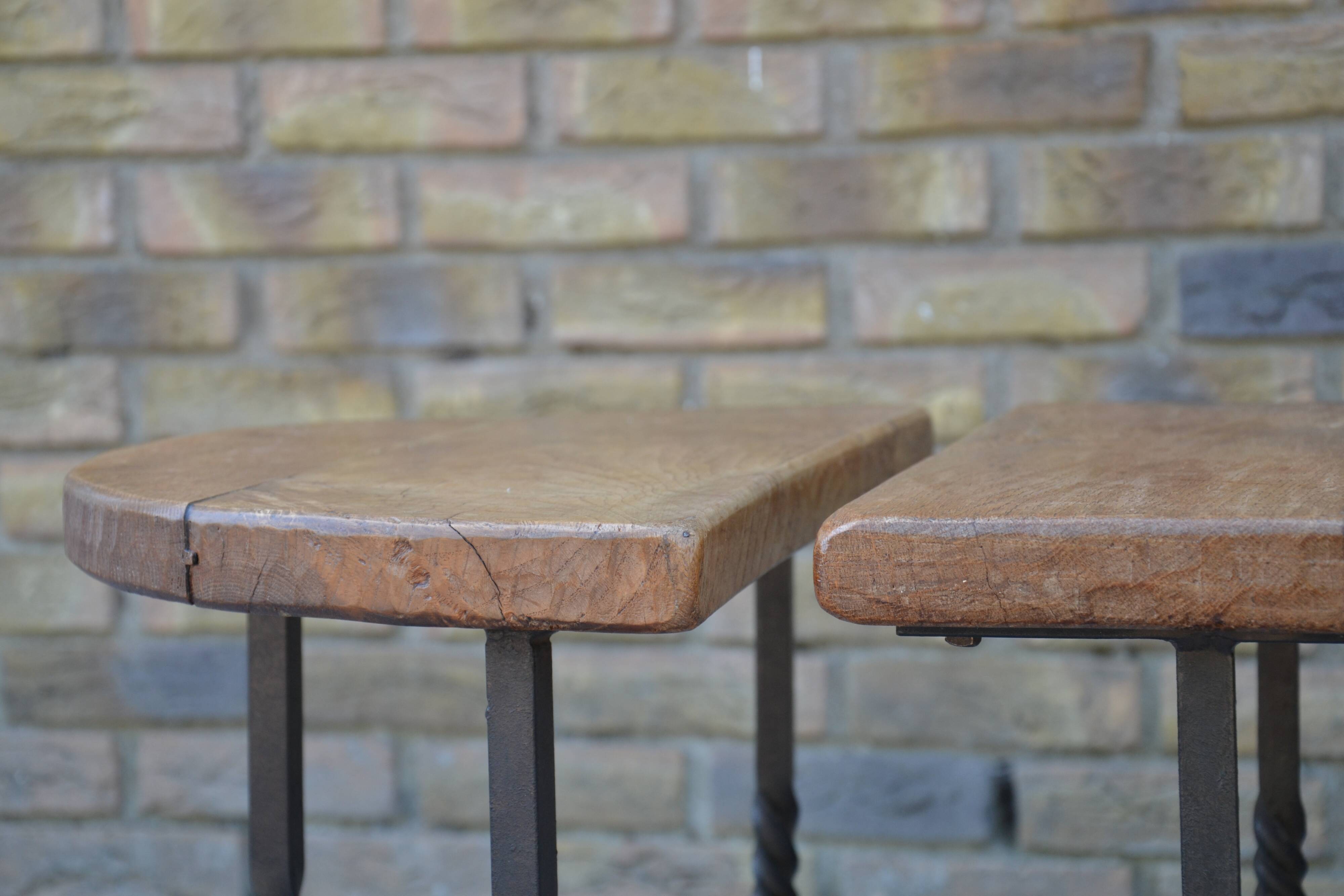 Unusual modular coffee table in oak and wrought iron.