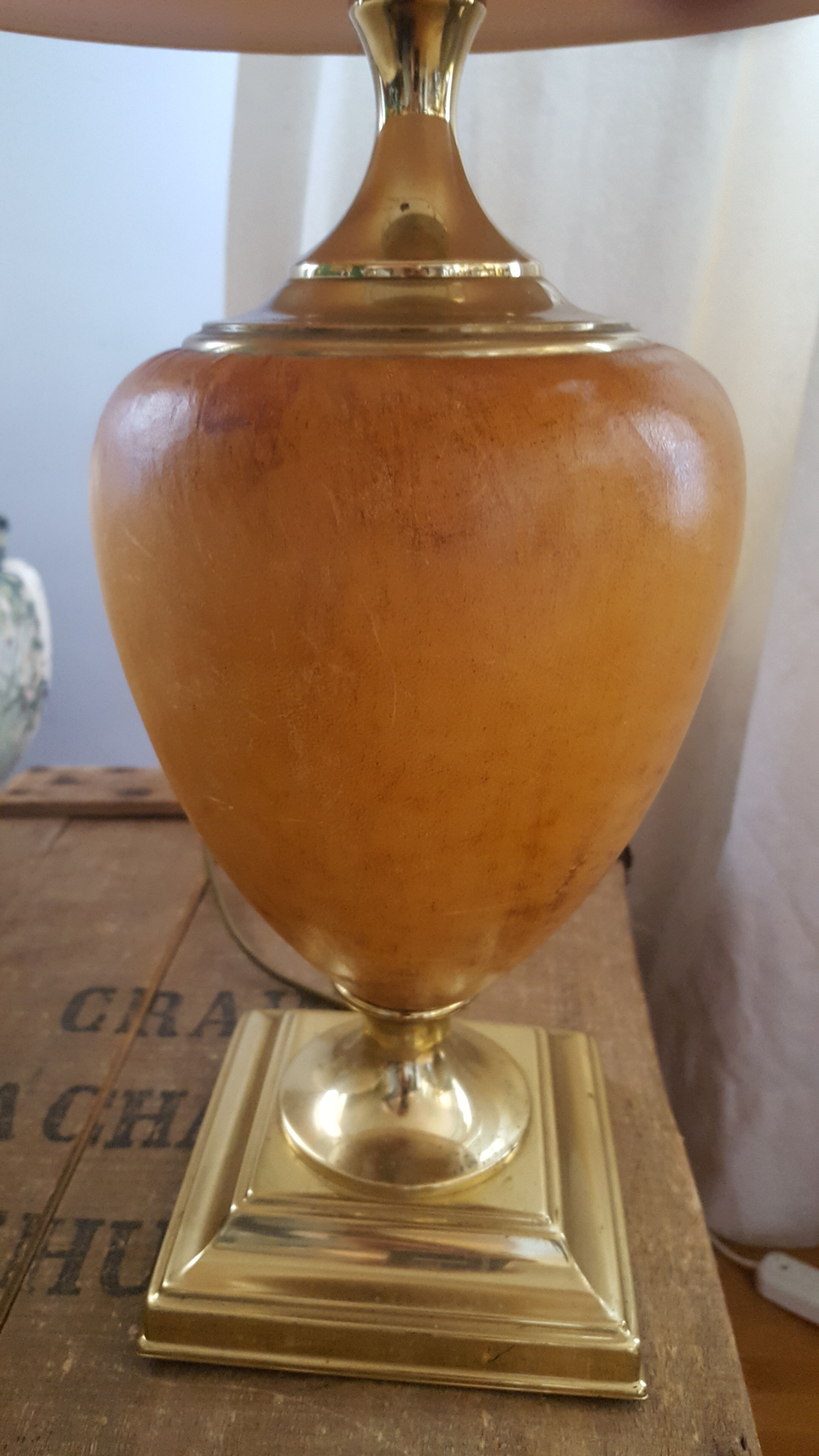 Lamp  dolphin, leather and brass