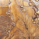 3 Panneaux en bois sculpté, Décors Floraux et Animaliers, Indochine