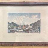 Gravure ancienne, vue du port de Morlaix , XX siècle