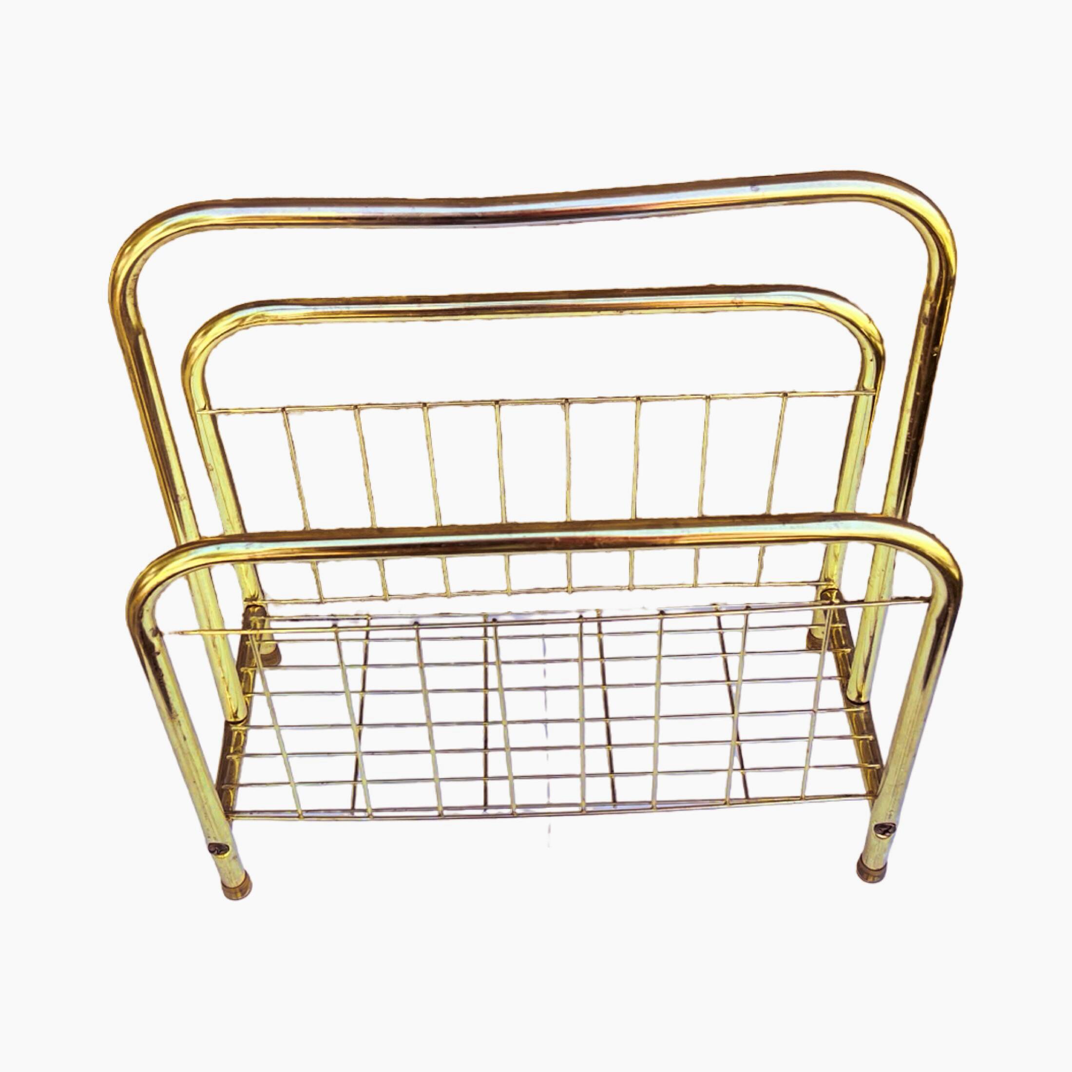 Modernist, gold, newspaper basket, Belgium 1980s.