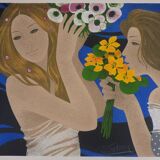 Yves Ganne: The Two Women with Bouquets, original signed lithograph