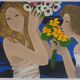 Yves Ganne : Les deux femmes aux bouquets, lithographie originale signée