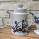 Old coffee service with 6 mazagrans and coffee pot with blue floral decoration