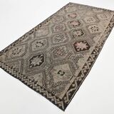 5x9 Cream Brown Handmade Kilim Rug, 151x286Cm