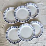6 assiettes à dessert vintage faïence blanche et bleue