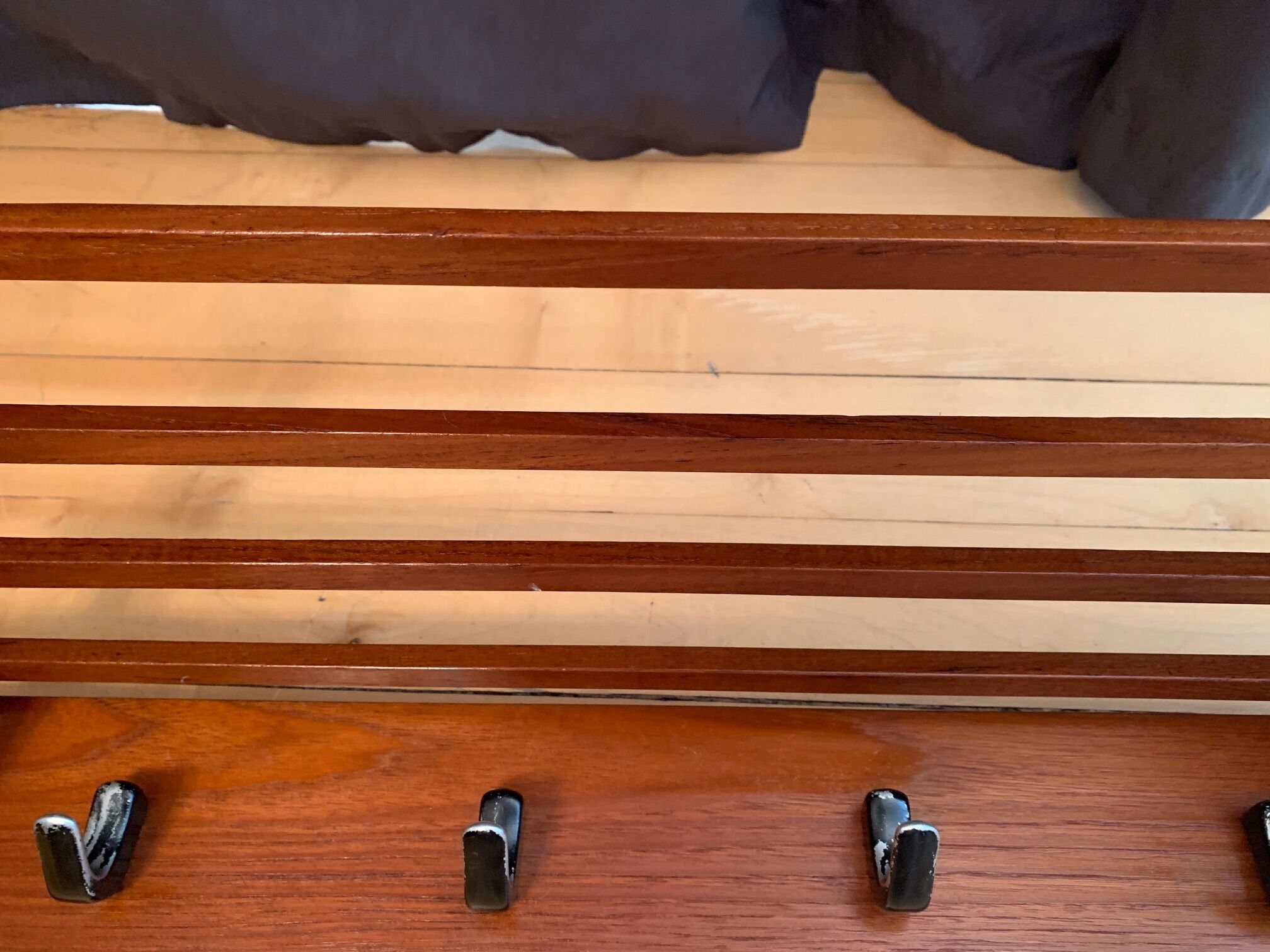Teak wall coat rack, Denmark, 1960s