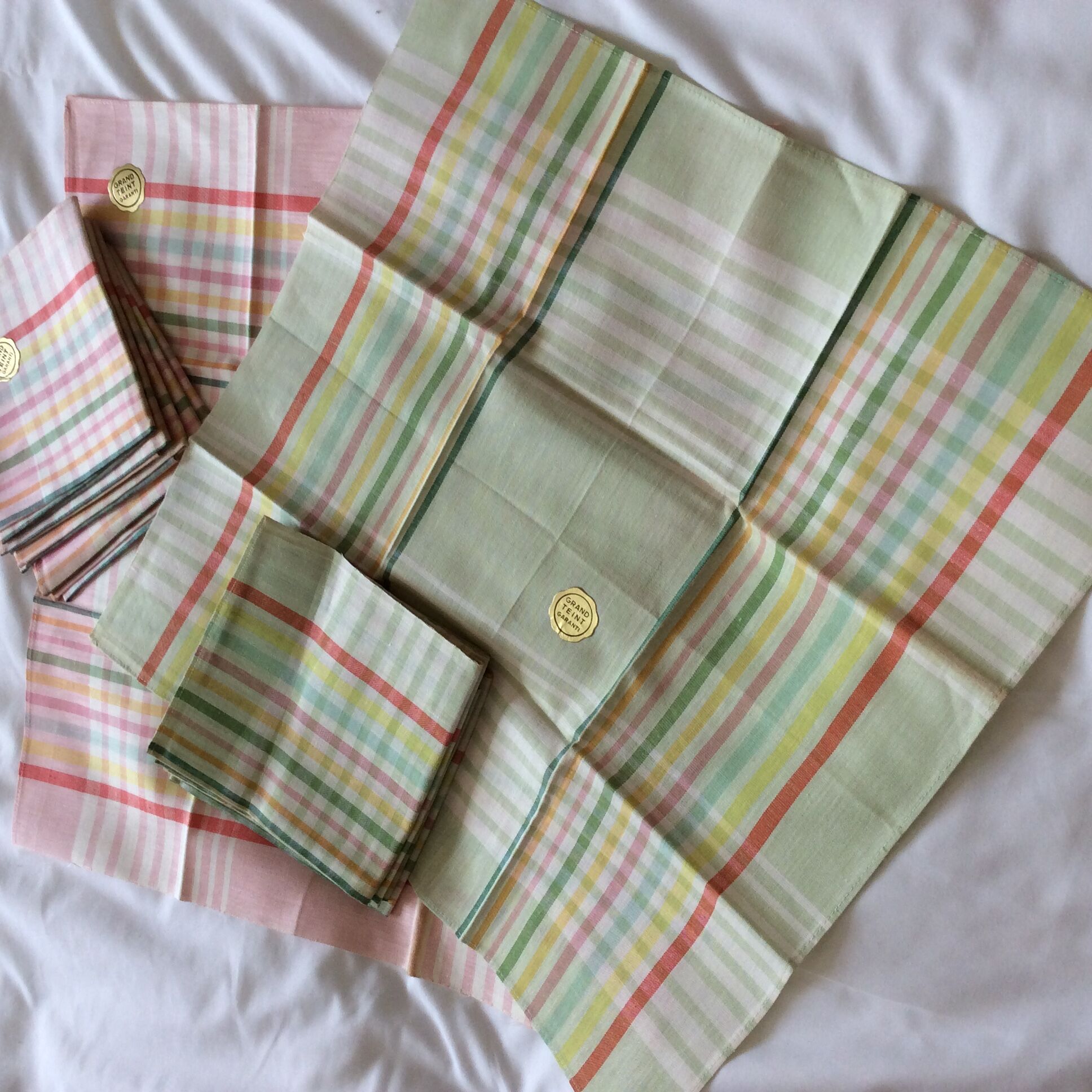 Set of 12 old napkins (6 pink + 6 green) - Big complexion - 50*50