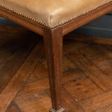 Oak stool early twentieth feet fluted leather top