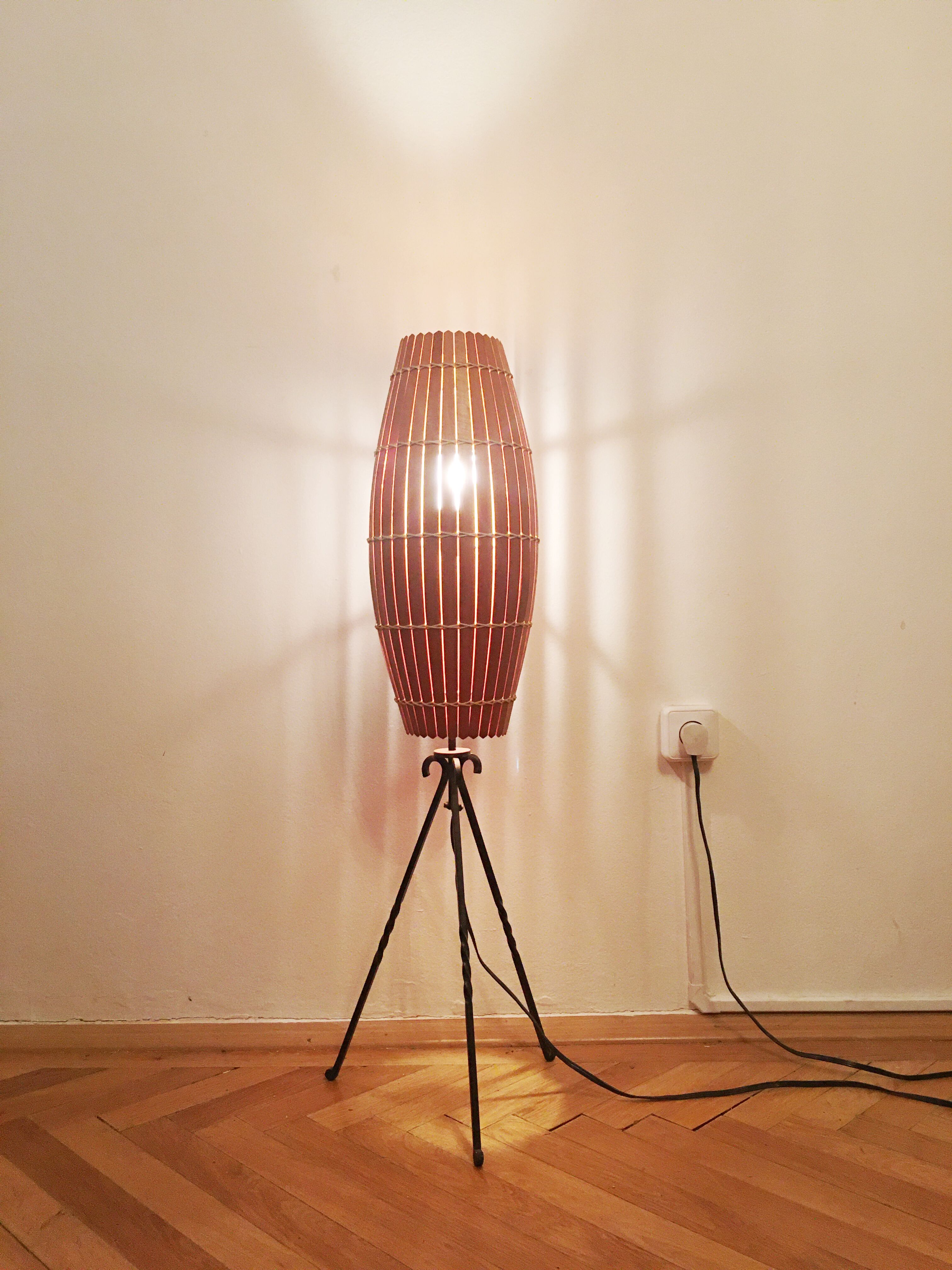 Industrial Wooden floor lamp, 1970