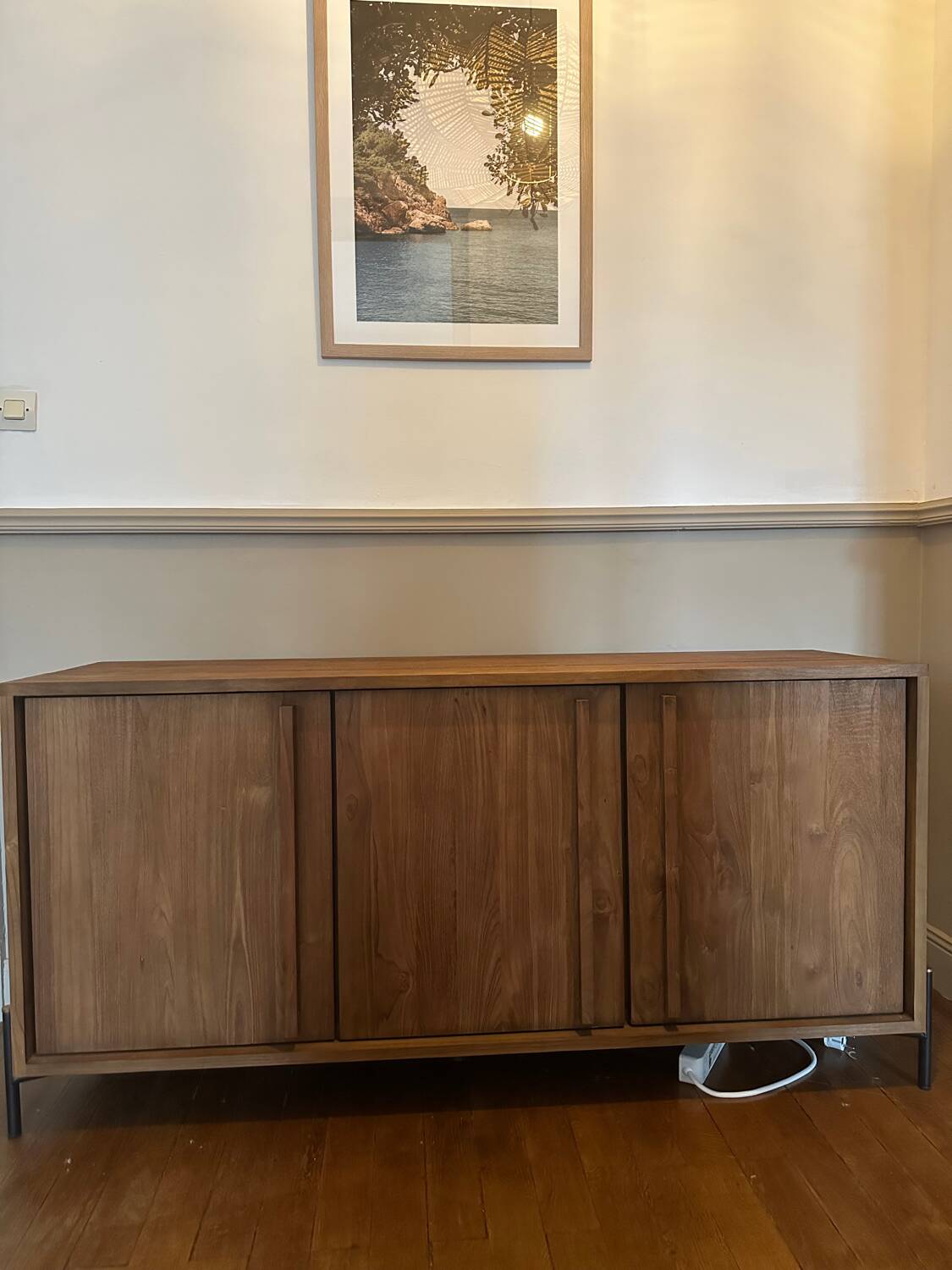 Sideboard made from recycled teak and metal legs