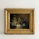 Old oil painting on wood of a bouquet of flowers signed Petit.